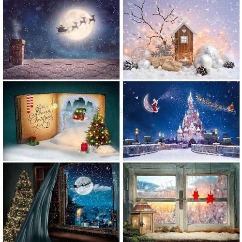 Christmas Photography Background Fireplace Chirstmas Tree Santa Claus Castle Snow Poster Backdrop for Photo Studio Photocall