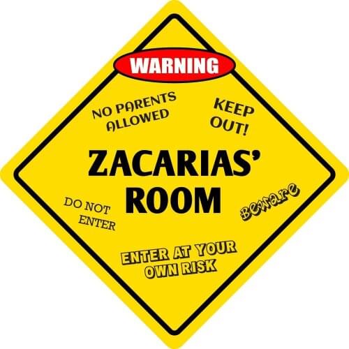 StickerPirate Zacarias' Room Funny Kids Room Door Warning Danger Metal Novelty Sign Aluminum