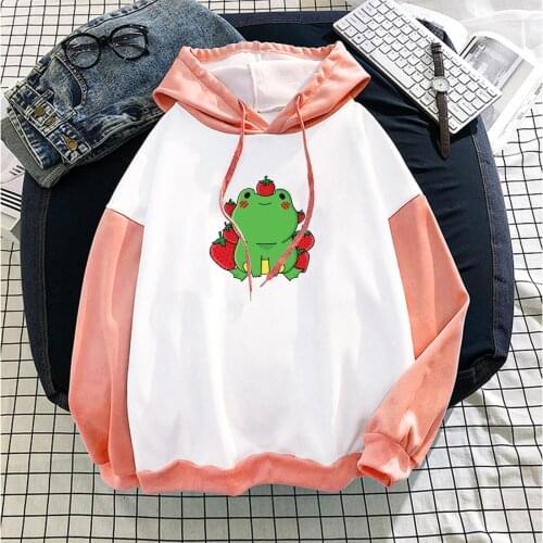 Oversized Frog Hoodie Womens Fashion New Stitching Cute Plus Velvet Long-sleeve Hooded Sweatshirt Top Polerones De Mujer