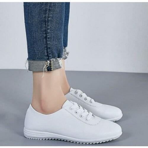 Women Genuine Leather Casual Shoes Platform Leisure Female Loafers Lace Up Non Slip Flats Breathable Light Fashion