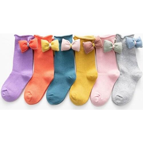 Spring Girls Princess Socks Childrens Stockings Baby Socks Curling Three-dimensional Bow In Tube Socks 1-8 Years