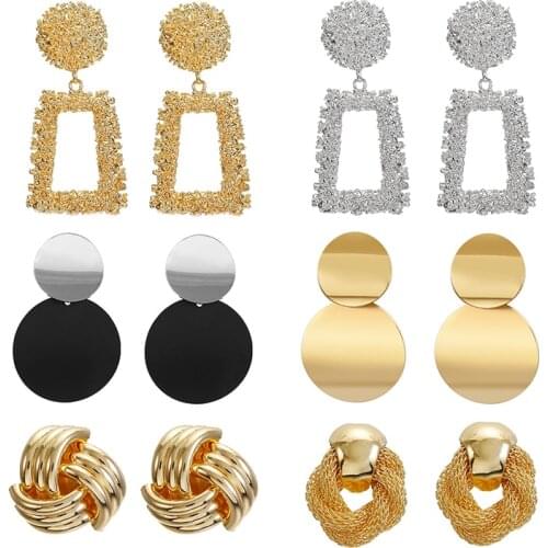 Vintage Gold Silver Plated Geometric Big Round Clip on Earrings for Women Girl Hollow Ear Clip Without Piercing Fashion Jewelry