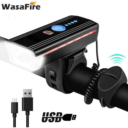 WasaFire Smart Induction Bicycle Light USB Rechargeable Bike Front Light with Horn 4 Modes LED MTB Lamp Cycling Speaker Headlamp