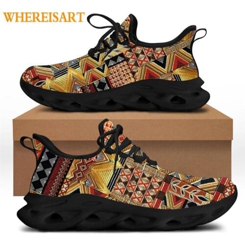 WHEREISART Mens Vulcanized Shoes Vintage African Ethnic Tribal Design Lace-up Sport Running Sneaker Flex Control Footwear