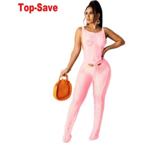 Women Clothing Sexy Solid Knitted Hollow Casual One Piece Beach Jumpsuit Elegant Female Sleeveless Tassels Overalls Dropshipping