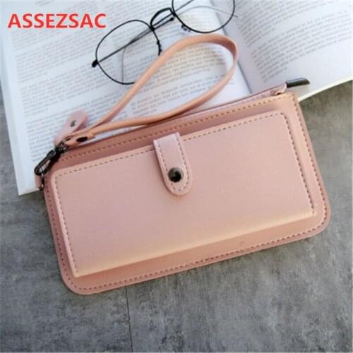 ASSEZSAC Women Long Wallet Female Clutch Simple Multi-function Zipper Multi-card Hand Holding Buckle Zipper Bag Student Wallet