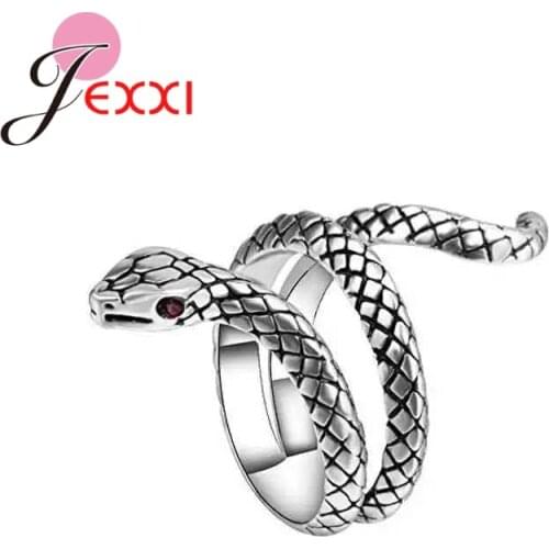 Hot Fashion 925 Sterling Silver Snake Rings Women Girls Animal Shape Statement Ring Adjustable Size Fashion Jewelry