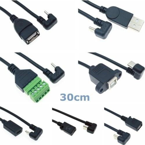 10Pcs/ U-Shaped 180 Degree USB Type-C Male to Print Female 5pin Solder-free Mini USB Micro USB 3.1 female USB 2.0 Cable 0.3m OTG