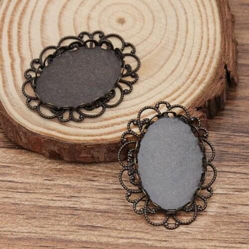 100pcs antique bronze into 18x25mm double flower bottom lace tray pendant bezel blank pendant base jewelry settings