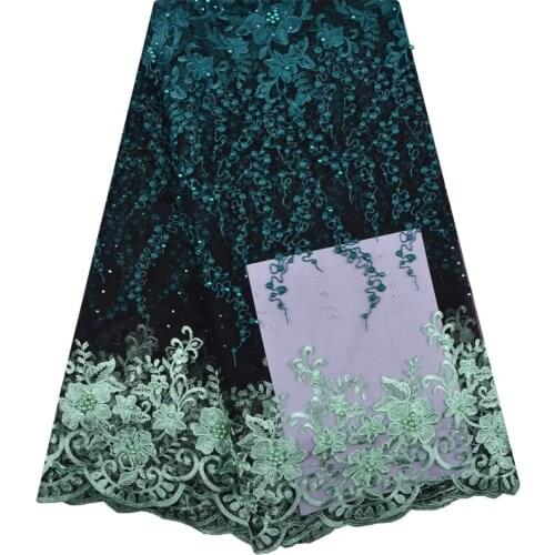 2018 African French Lace Fabric Green Swiss Voile Lace In Switzerland Tulle Net Wedding Lace Fabric With Beads And Stones 1241
