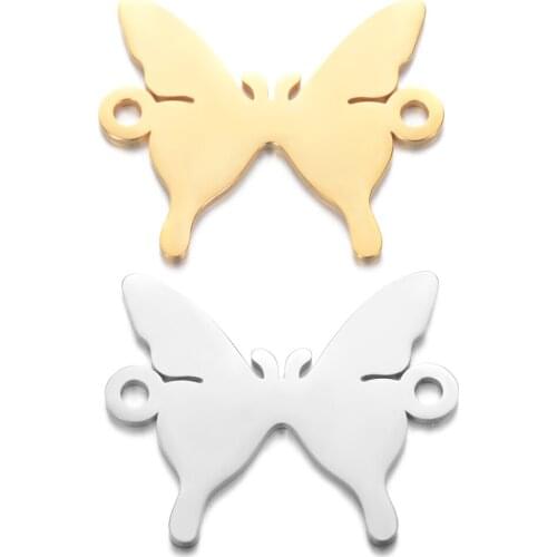 5pcs/lot Double-sided Mirror Polished Big Butterfly Accessory 316L Stainless Steel Double Holes for Making Necklace Pendant