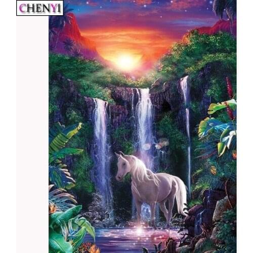 5D Diamond Embroidery Waterfalls and Horses Diamond Painting Cross Stitch Kits Diy Rhinestone Mosaic Paint By Number Decor Home