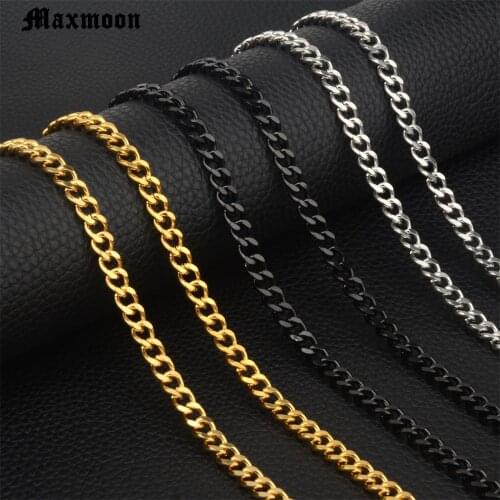 MAXMOON 3-7mm Mens Silver Color Necklace Stainless Steel Cuban Link Chain for Women Men Basic Vintage Chokers Punk Jewelry Gift