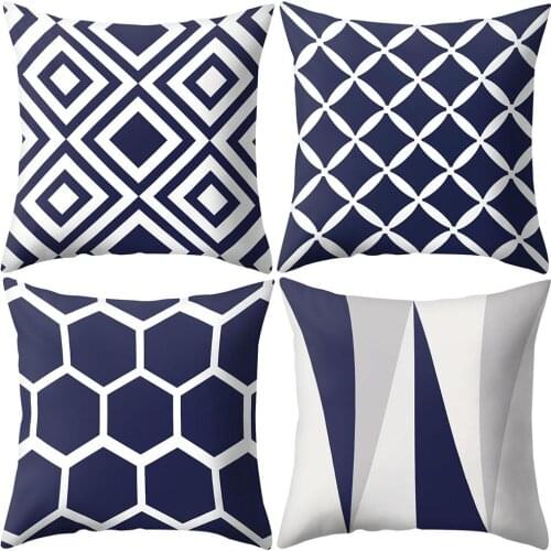 Throw Pillow Case 45*45 Navy Blue Geometric Pattern Pillow Cover Pillowcases Decorative Pillows for Home Decoration Pillow Cases