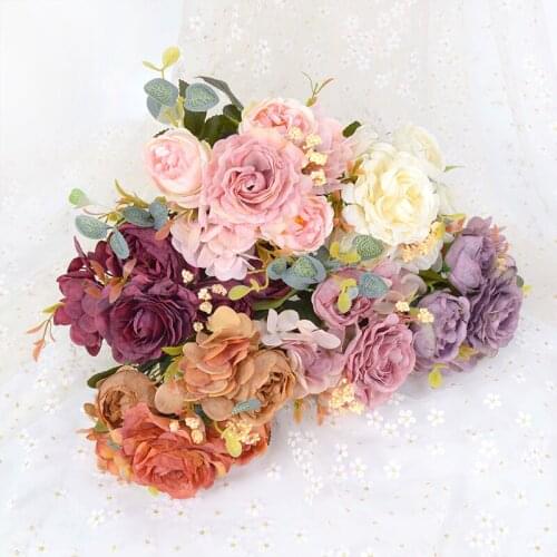 1 Bunch 30cm Silk Rose Artificial Peony Flower Vintage Wedding Fake Flowers Festival Party Supplies Home DIY Decoration Bouquet