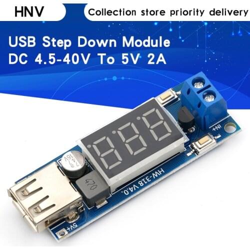 DC 4.5-40V to 5V 2A USB Charger LED Step-down Buck Converter with Voltmeter Module Low Power Consumption Automatic Protection