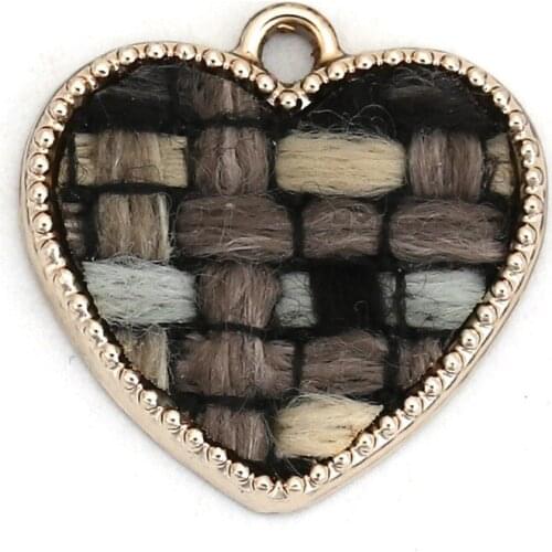 DoreenBeads Zinc Based Alloy Pendant Heart Light Golden Black & White Grid Checker DIY Charms 19mm( 6/8") x 18mm( 6/8"), 10 PCs