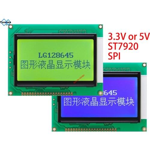 12864 ST7920 lcd display graphic module SPI serial blue green 3.3v or 5v LG128645instead SGS12864 WG12864 LM3033 OCMJ8X4