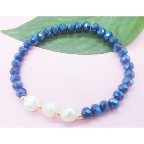 Promotion! crystal. Baroque natural pearl. Elastic cord bracelet 7.5"