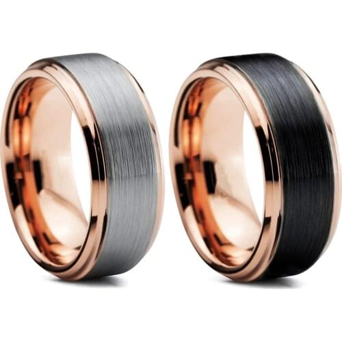 NEW Fashion 8mm Rose Gold Stainless Steel Rings Black Brushed Men Womens Party Wedding Band Jewelry Size 6-13