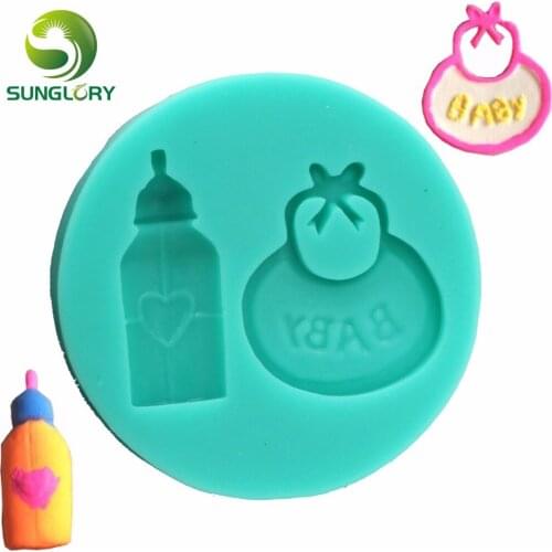Candy Jello 3D Silicone Baby Milk Bottle Bib Mold For Cake Decorations Sugarcraft Decorating Fondant Silicon Moldes De Silicona