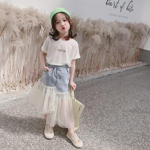 Girls 2020 Korean Childrens Clothing New Spring Kids' Skirt Irregular Denim Tulle Skirt