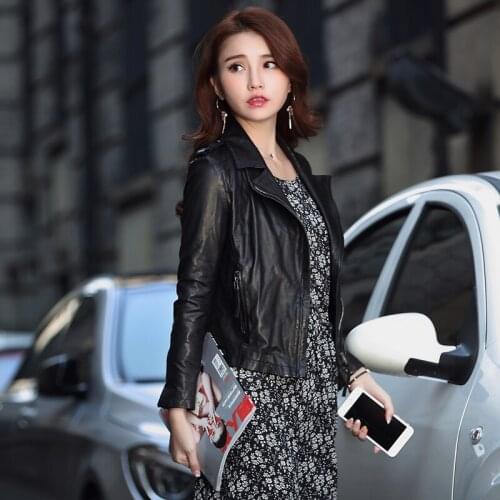 Genuine Leather Jackets Women Spring Autumn Fashion Motorcycle Female Jacket Real Sheepskin Womens Coats Femme Veste Zjt1684