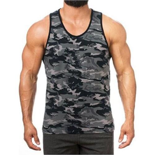 HOT 2021 spring summer Men\s Casual vest sleeveless round collar Fitness male Camouflage military army Tank Tops