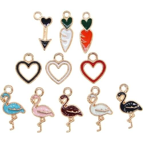 20pcs/lot 5*15mm Cute Mini Enamel Arrow Radish Flamingo Heart Charms Pendant For Bracelet DIY Jewelry Making Findings New XL1093