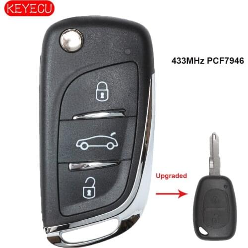 Keyecu Upgraded Flip Remote Car Key Fob 2 Button 433MHz PCF7946 Chip for Renault Master and Traffic Kango 2000-2008