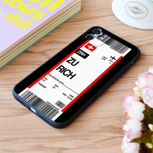 For Iphone Zurich Boarding Pass Flight Ticket Print Soft Matt Apple iPhone Case 6 7 8 11 12 Plus Pro X XR XS MAX SE