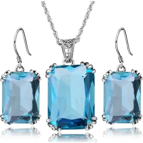 Women Jewelry Set 100% Real Silver 925 Pendants Drop Earrings Pirates of the Caribbean Aquamarine Pendant Jewelry For Women Sets