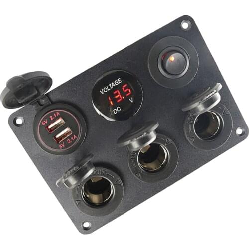 New Cigarette Socket Panel Cigarette Lighter Socket Dual USB Panel With LED Voltmeter Switch For 12V-24V Car Truck Motorcycle