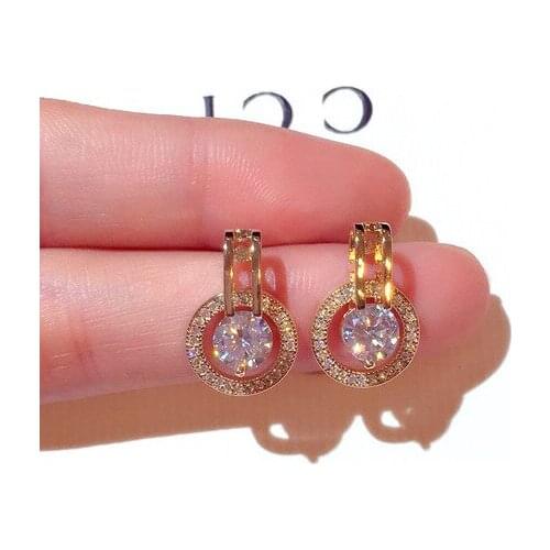 2021New Korea Super Flash Fashion Round Temperament All-match Earrings for Women AAAzirconia Engagement Wedding Gift for Ladies