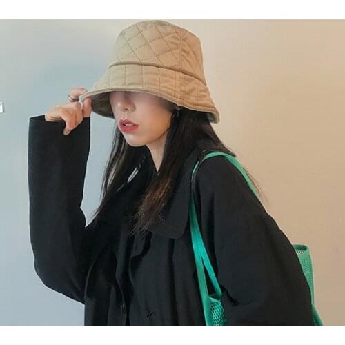 New Unisex Quilted Bucket Hat Ladies Autumn Winter Sun Protection Panama Mens Solid Sun Visor Fedora Hat outdoor Fisherman Hat