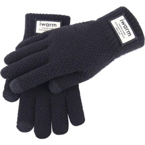 Fashion Men Winter Warm Knit Plus Plush Velvet Thicken Elastic Sports Fitness Cycling Mittnes Touch Screen Driving Gloves L46L