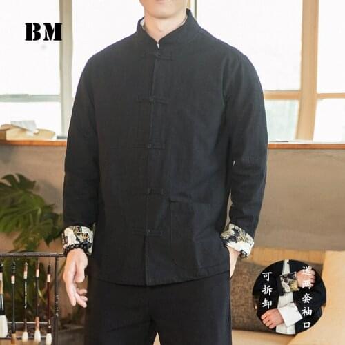 Chinese Style Plus Size Tang Suit Coat 2021 Spring Harajuku Long Sleeve Retro Jacket Men Clothing Black Tunic Male