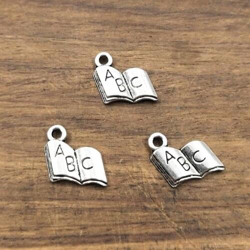 20pcs Zinc Alloy Metal ABC Book Charms Antique Silver School Teacher Pendants for DIY Jewelry Making