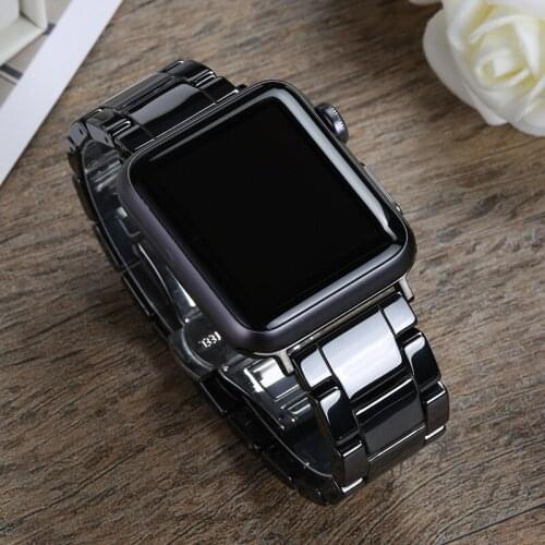 Ceramic strap for apple watch band 44mm 40mm 42mm 38mm Butterfly buckle watchband bracelet correa for iwatch series 6 SE 5 4 3