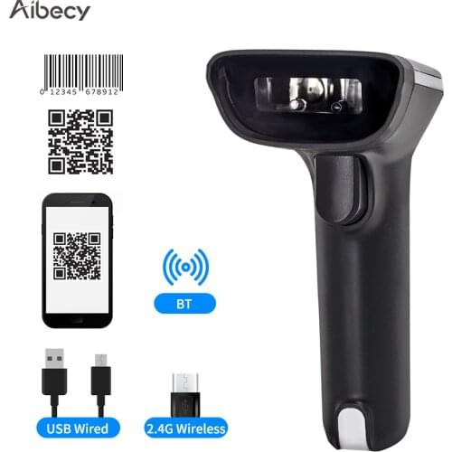 Aibecy Handheld 1D/2D/QR Barcode Scanner 2.4G Wireless BT USB Wired Bar Code Reader Support Two-Way Manual/Auto Scanning