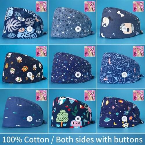 Wholesale new breathable cotton unisex cartoon printing nursing scrub cap surgical cap female beauty Dentistry work scrub cap
