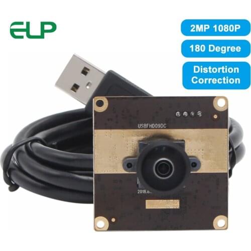 ELP Wide Angle 1080P 2 Megapixel UVC AR0330 CMOS USB Camera Module with 180 Degree Distortion Correction Lens Mini PCB Webcam