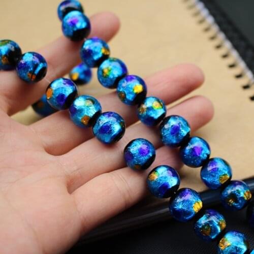 12mm Lampwork Glass Beads Foiled Ocean blue Color with blue orange dots Round for jewelry Making Accessories Japanese Style