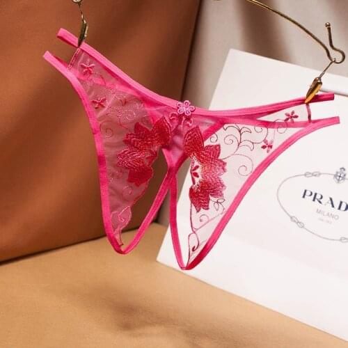 Briefs Women Lace Sexy Open Crotch Lace Transparent G String Thongs Lingerie T-Back Thongs Embroidered Mesh Yarn Perspective