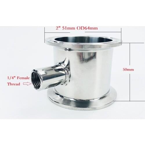 Free Shipping 2"(51mm) OD64 Clamp Reflux Column With Female Thread 1/4", Length 2"(50mm),Thickness 2mm,SS304