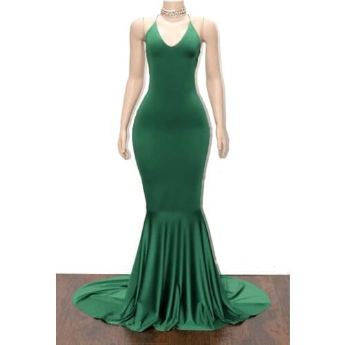Green Satin Mermaid Prom Dresses Long 2021 Sleeveless Backless V Neck Spaghetti Straps Formal Evening Party Gowns Robe De Soiree