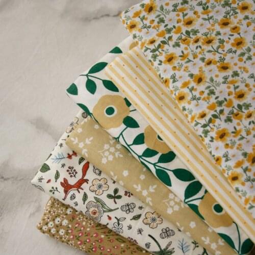 Yellow Deciduous Sunflower Fabric Floral Leaf Pattern Printed Cotton Fabric Twill Childrens Doll Clothes Quilted Items P85