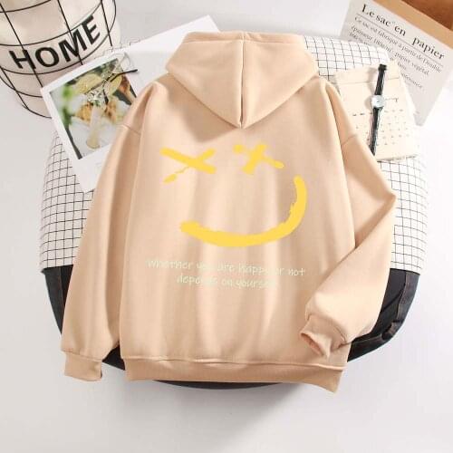 Oversized Hoodie Women Drop Shoulder Apricot Hoodies Graffiti Letter Print Plus Velvet Sweatshirt Hip Hop Clothes Y2K Aesthetic