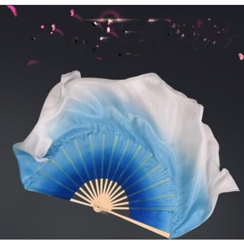 Belly Dance Silk Veils Women Stage Show Props Chinese Traditional Dance Fan Pair Handmade Real Silk Customized Color Blue White