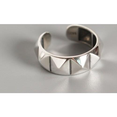 Punk Rivet Spiky Wind Open Tide Index Finger Rings 925 Sterling Sillver Women Men Hip Hop Unisex Studded Pyramid Stacking Ring